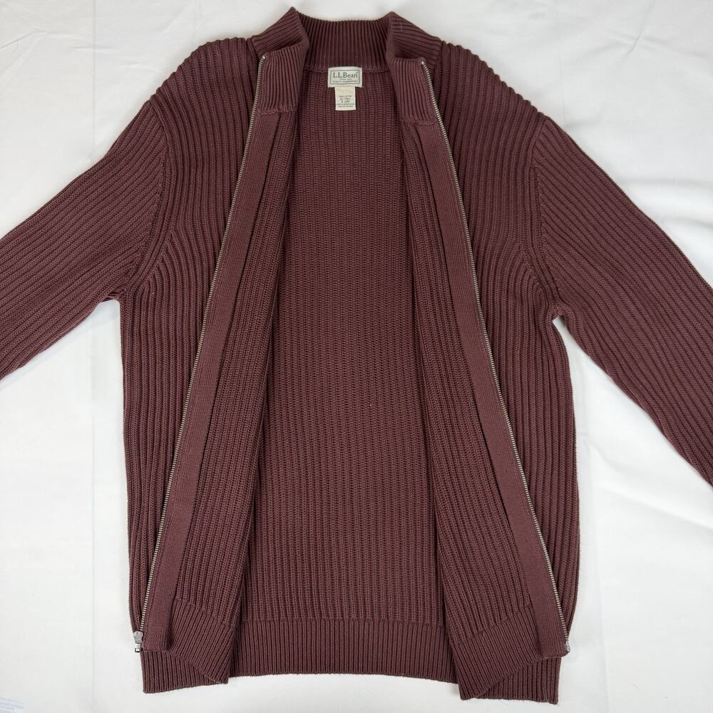 L.L. Bean Ribbed Cotton Full Zip Mock Neck Sweater XL Tall Burgundy Cardigan - Picture 2 of 8